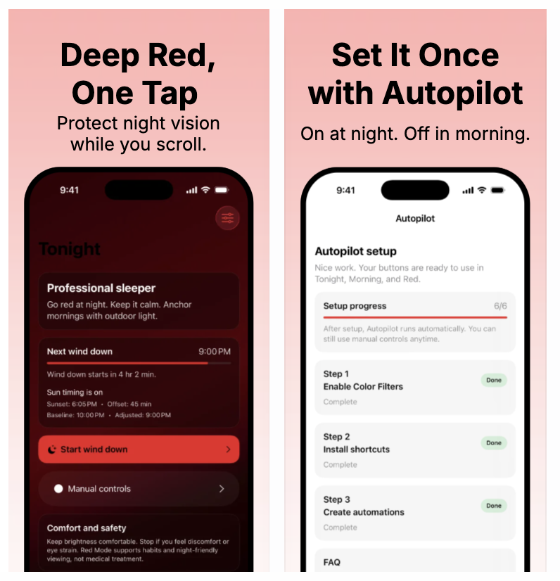 Red Mode - Deep Red, One Tap, Set it Once with Autopilot